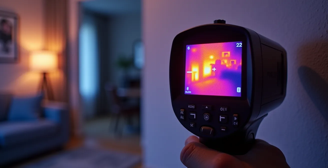 Axe Symbolique & Métaphorique : Thermomètre infrarouge révélant zones de défaillance thermique