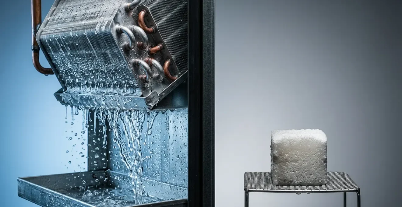 Comparaison visuelle entre climatisation et absorbeur chimique montrant leur efficacité de déshumidification