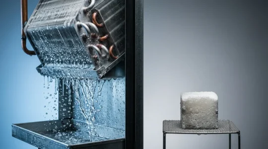 Comparaison visuelle entre climatisation et absorbeur chimique montrant leur efficacité de déshumidification