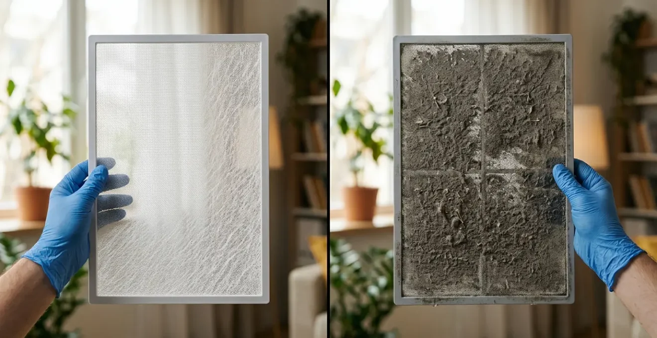 Technicien nettoie les filtres d'une climatisation murale pour éliminer virus et bactéries