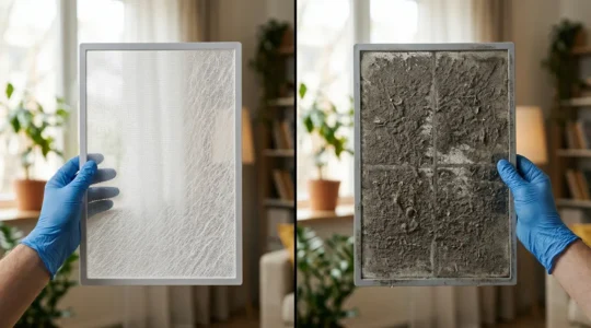 Technicien nettoie les filtres d'une climatisation murale pour éliminer virus et bactéries