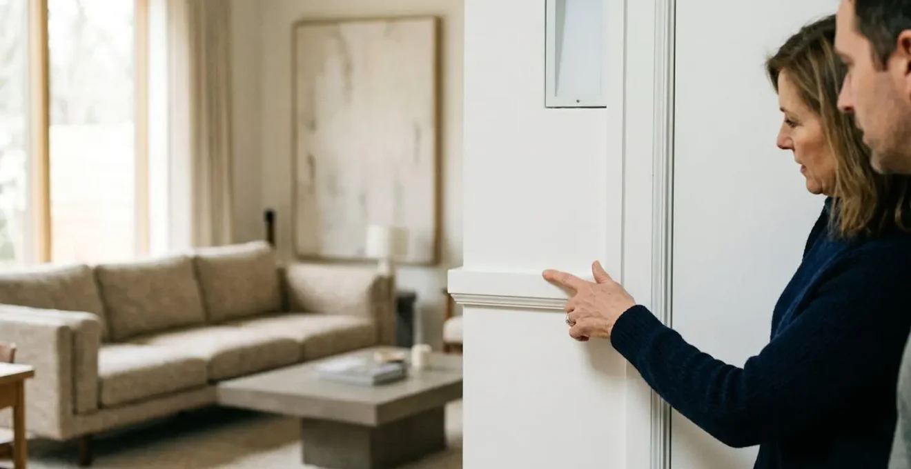 Installation de goulotte pour condensats suivant discrètement l'angle d'un mur