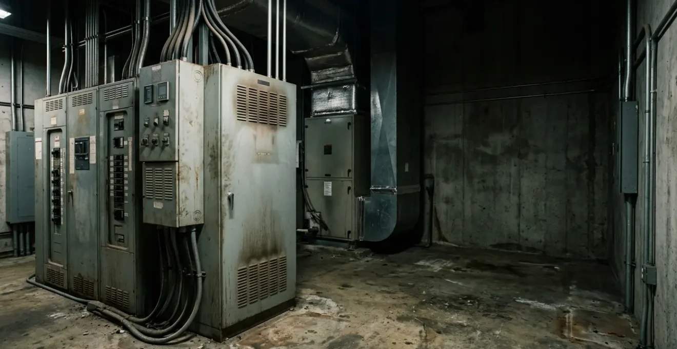 Installation électrique CVC avec traces de surchauffe visible et thermographie