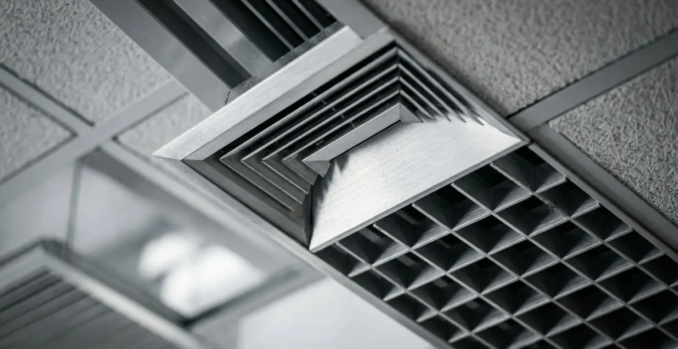 Système de ventilation et climatisation moderne dans un plafond de bureau