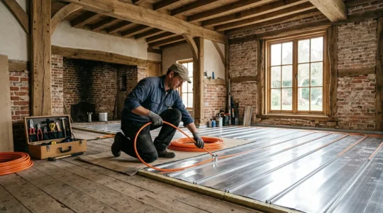 Installation d'un plancher chauffant mince dans une maison en rénovation