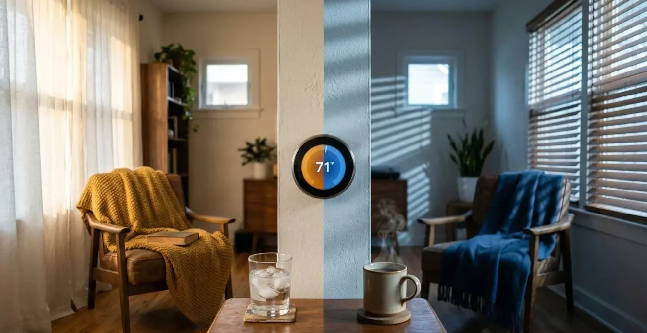 Schéma visuel montrant la gestion thermique avec zone neutre entre chauffage et climatisation