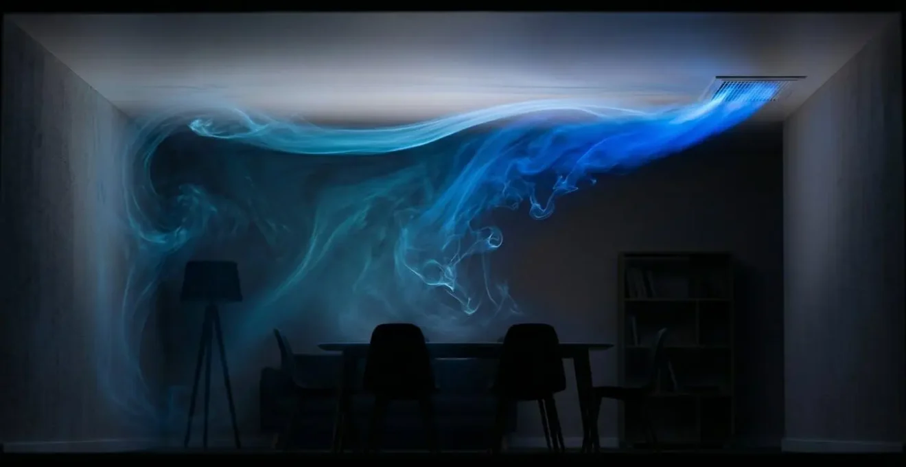 Schéma technique montrant la circulation d'air le long du plafond avec effet Coandă