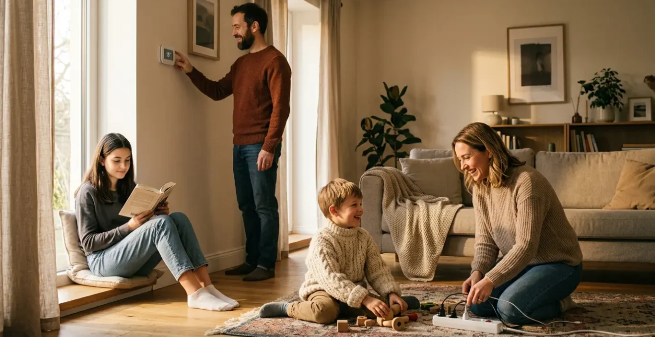 Famille réduisant sa consommation énergétique à la maison