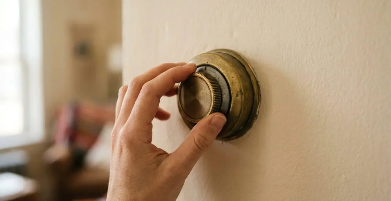 Portrait rapproché d'une main ajustant un thermostat domestique