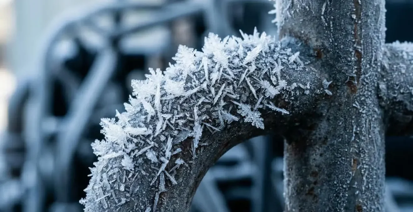 Gros plan sur des tuyaux de climatisation avec formation de givre