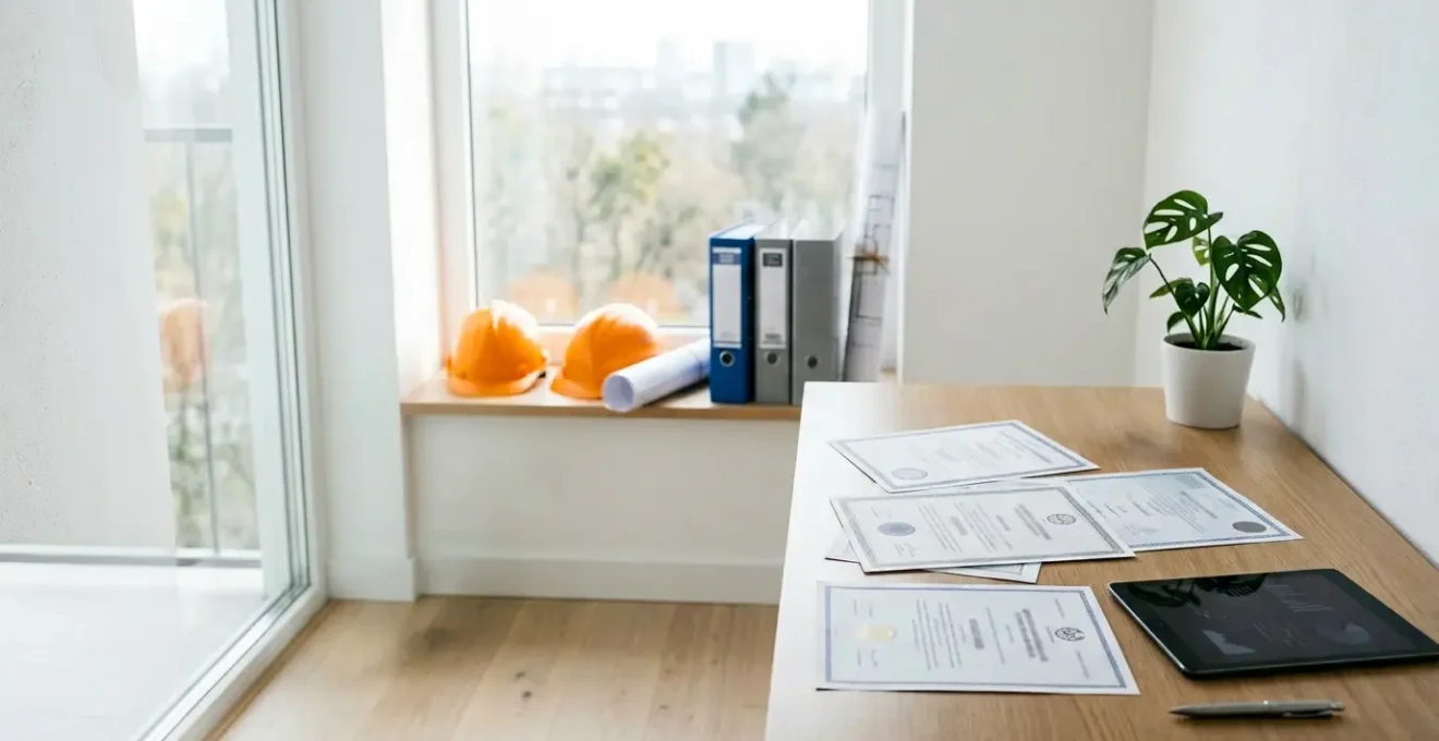 Contrôle des documents RGE dans un bureau avec certificats et tablette numérique