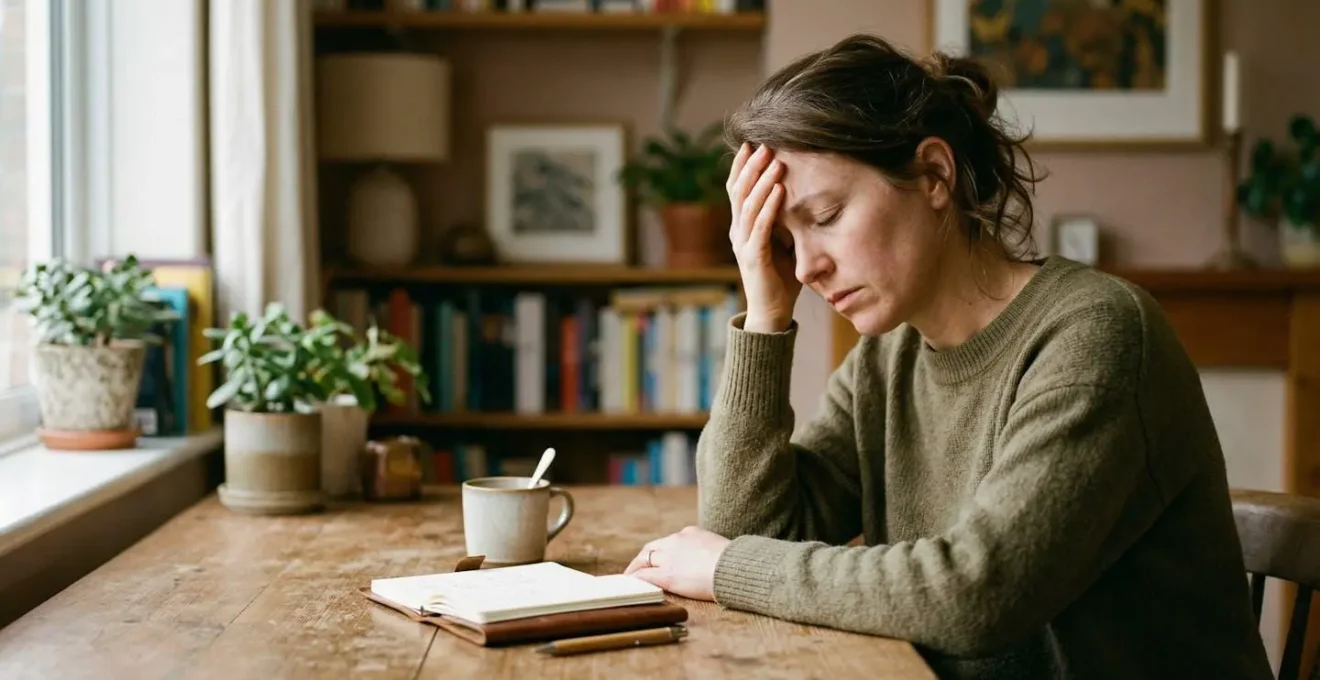 Bureau à domicile avec personne travaillant montrant des signes de fatigue