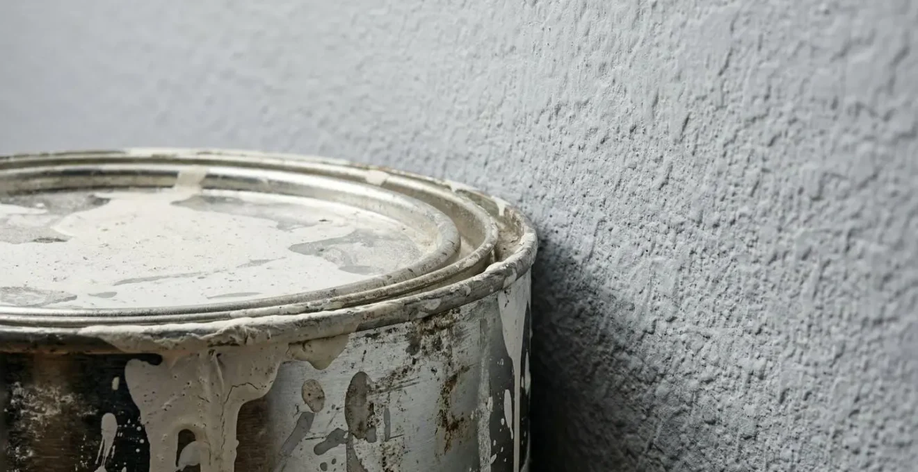 Pot de peinture avec étiquette A+ dans un intérieur rénové